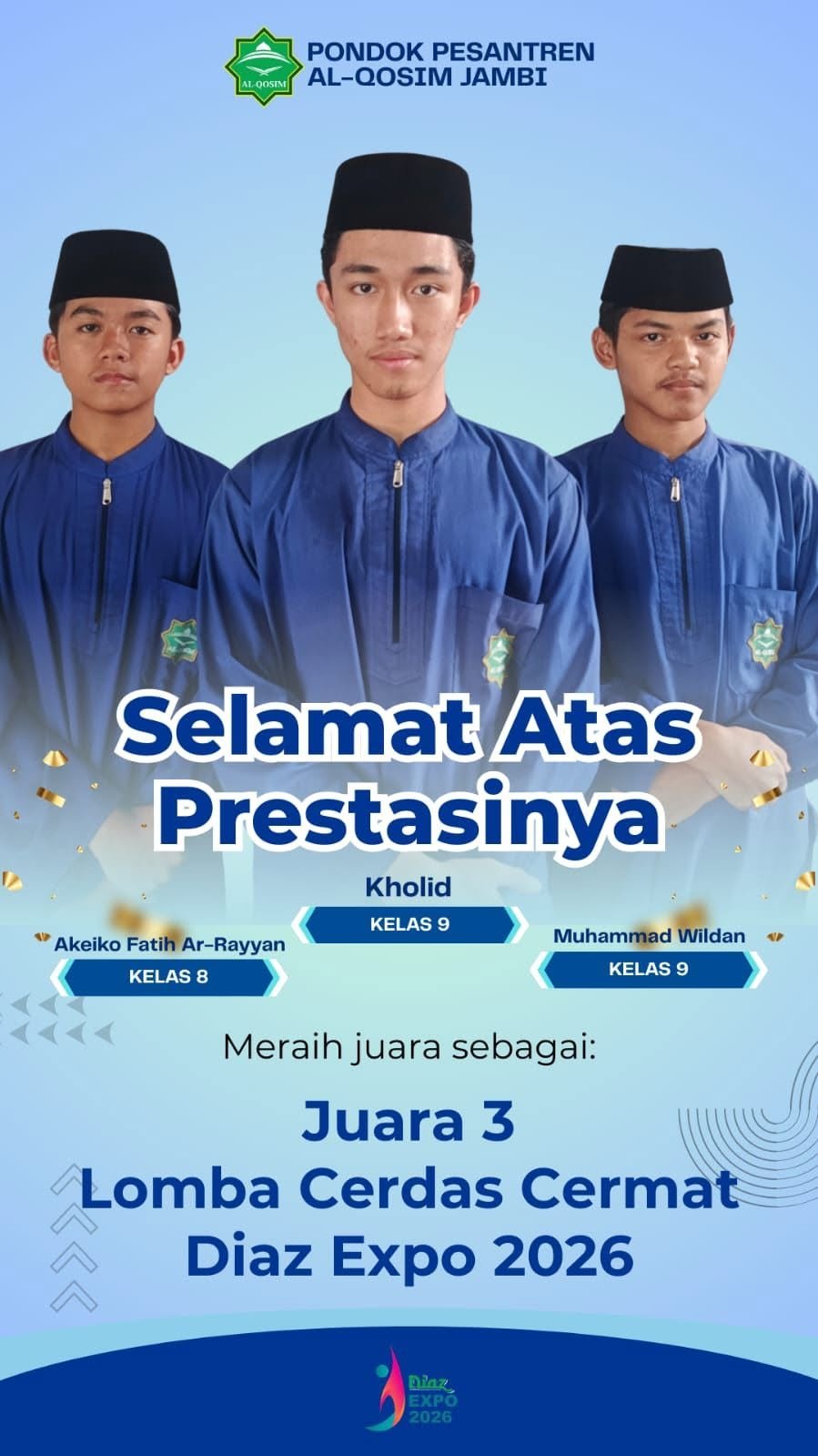 Tim LCC Al Qosim Mendapat Juara 3 Turnamen DIAZ Expo 2026